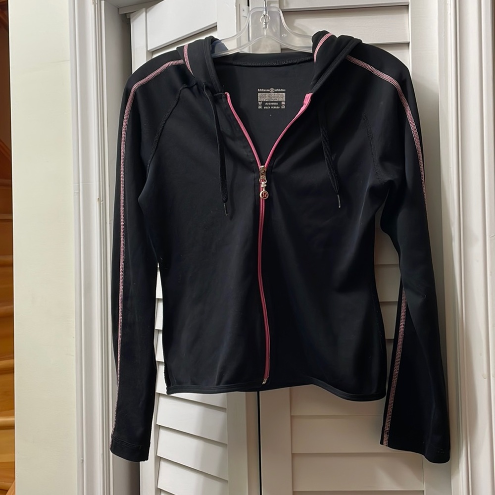 Lululemon “vintage look” hoodie. 36” bust. Cute pink trim working zipper.